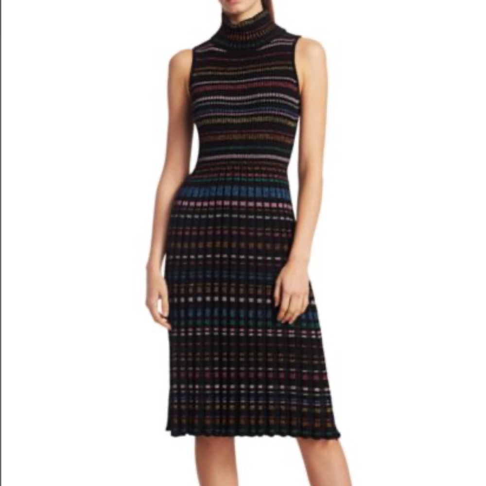 MILLY Metallic Stripe Turtleneck Sweater Dress